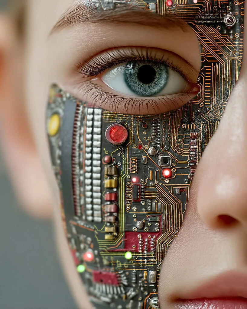Procesador de inteligencia artificial y tecnología de circuito impreso en concepto de innovación y automatización.